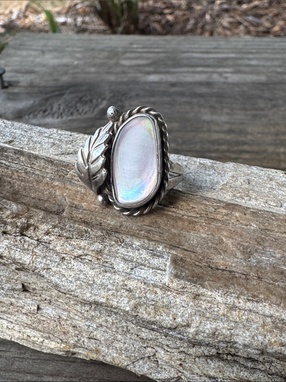 Native American Sterling Silver Ring with Mother of Pearl